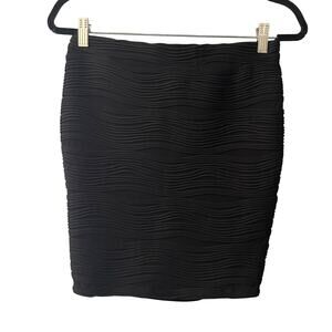 Lily White Black Textured Wave Pattern Pencil Skirt - Size Medium - Made in USA